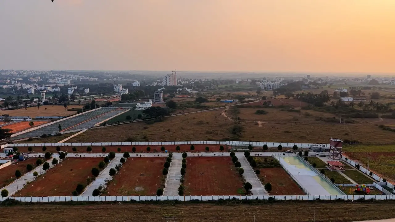 Aerial view of plots at sunset